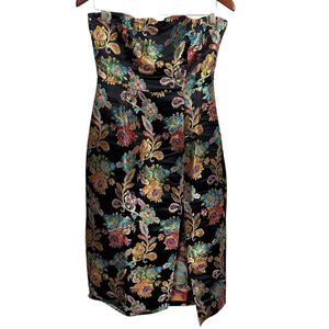 Olia Ganni Strapless Midi Dress Size S Black Multi Floral